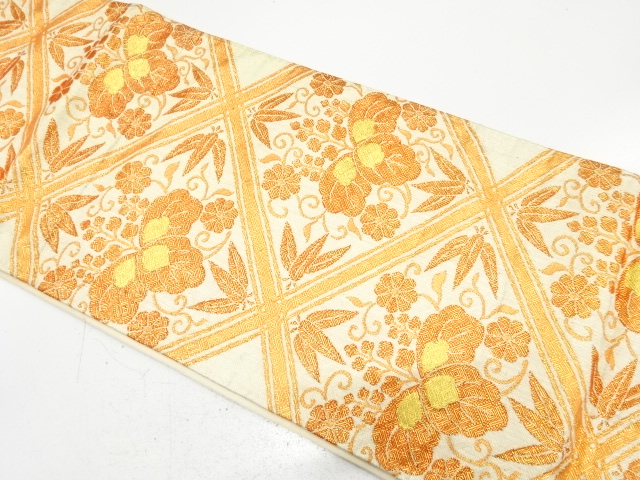 JAPANESE KIMONO / ANTIQUE FUKURO OBI / SILK / SAGANISHIKI / WOVEN KIKU